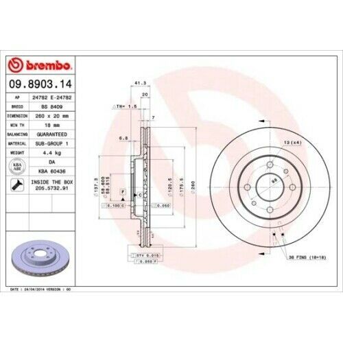 Brembo 09.8903.14 - Disque de Frein Avant - Jeu de 2 disques