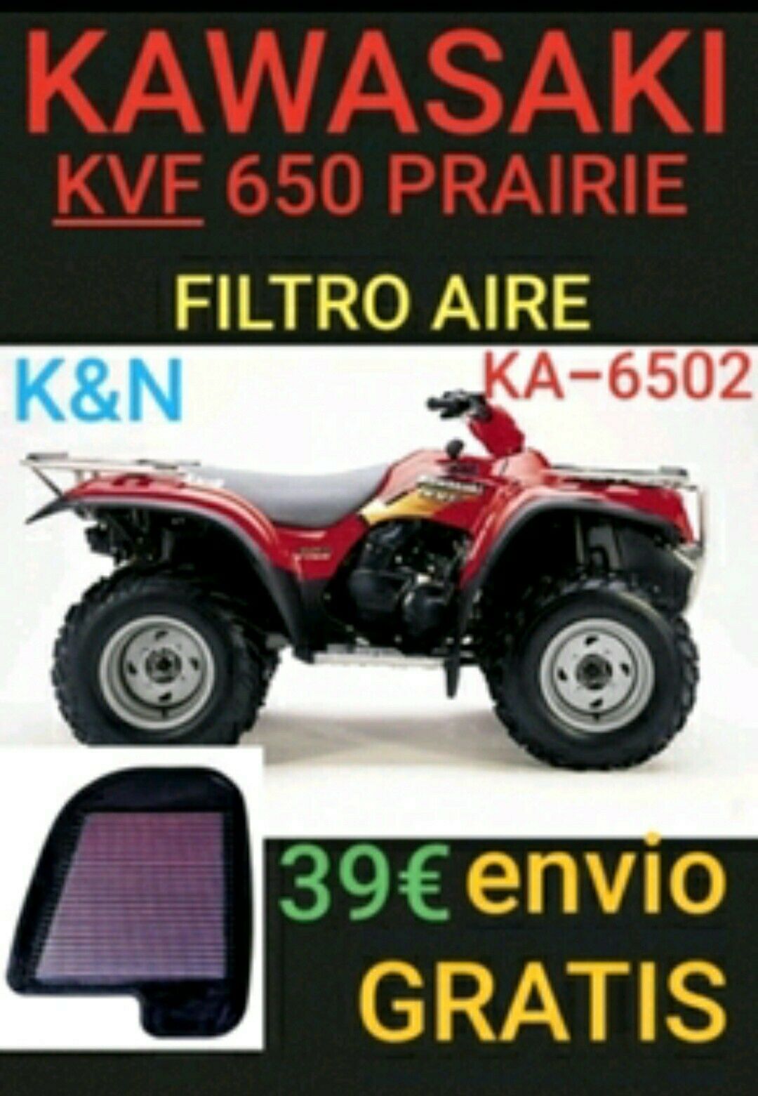 KA-6502 K&n Filtro de Aire para Kawasaki KVF650 Prairie 4x4 635